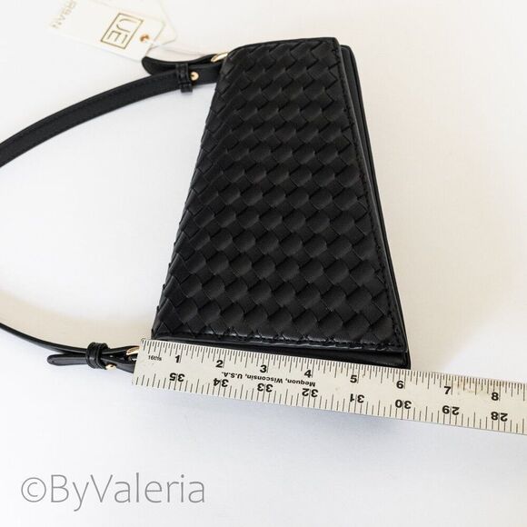 Urban Expressions Black Woven Shoulder Bag NWT Vegan Intrecciato Leather - Picture 9 of 11